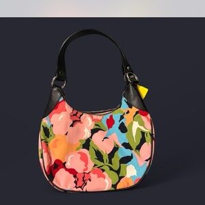 Pink and Black Floral Hobo Bag with Crescent Shape